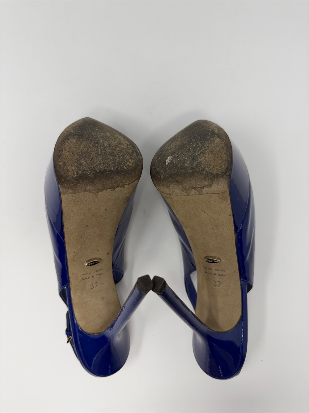 Sergio Rossi Blue Patent Slingback Peep-Toe Heels - Picture 6 of 7